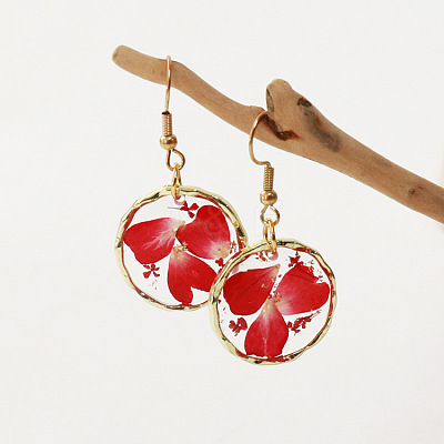 Alloy Epoxy Dried Flower Dangle Earrings FS-WGABF6D-01-1