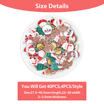 40Pcs 10 Style Christmas Sock & Santa Claus & Tree & Gingerbread Man & Deer Acrylic Brooch Pin JEWB-FH0001-32-1