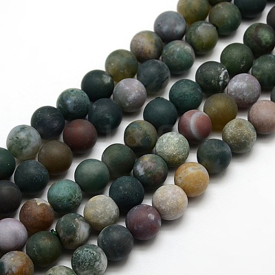 Frosted Natural Indian Agate Round Bead Strands G-M063-10mm-01-1
