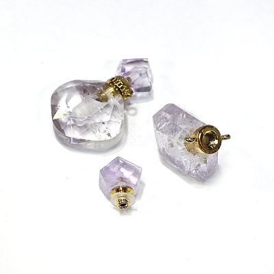 Rhombus Natural Amethyst Perfume Bottle Pendants G-H241-01D-G-01-1