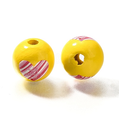 Valentine's Day Element Printed Wood Beads WOOD-R002-01-03-1
