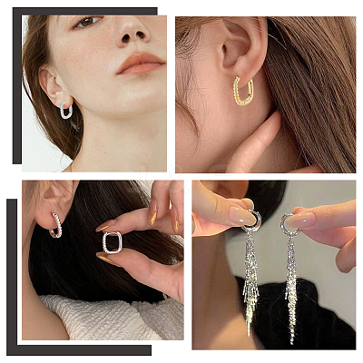 16Pcs 2 Colors Half Spiral Rectangle Brass Hoop Earrings for Women EJEW-UN0003-26-1