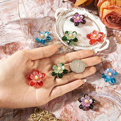 8Pcs 4 Colors Glass Pendants PALLOY-TA00350-1