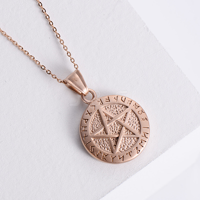 Vintage Punk Stainless Steel Viking Pentagram Pendant Necklaces for Unisex JV0846-1
