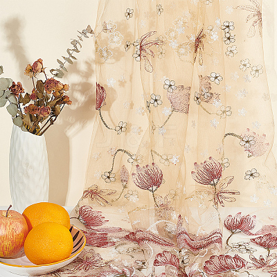 Embroidered Flowers Polyester Tulle Lace Fabric DIY-WH0449-31D-1