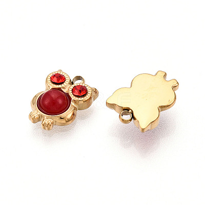 Natural Red Jasper and Ruby Rhinestone Owl Charms STAS-T064-66G-1
