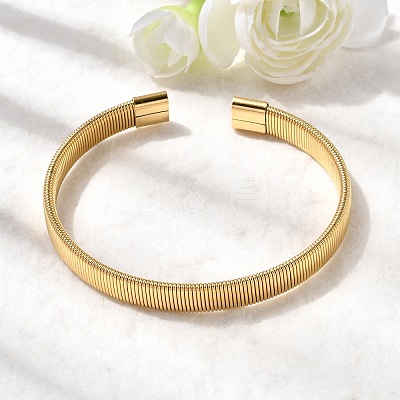 304 Stainless Steel Flat Snake Chains Cuff Bangles for Women BJEW-A067-06G-1