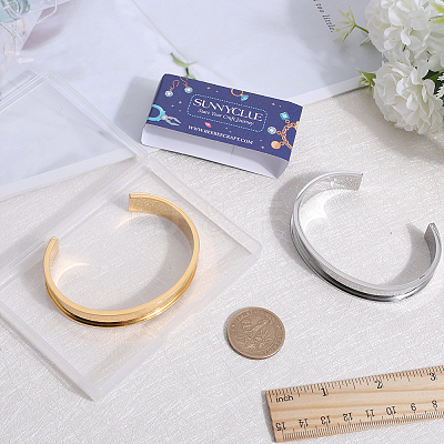 2Pcs 2 Colors 304 Stainless Steel Grooved Cuff Bangles BJEW-SC0001-15-1