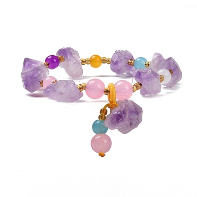 Nuggets Natural Amethyst Stretch Beaded Bracelets BJEW-H546-01-1