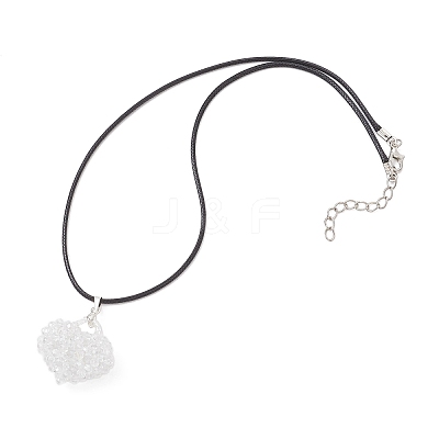 Electroplated Glass Beaded Heart Pendant Black Waxed Cotton Cord Necklaces for Women NJEW-MZ00120-01-1