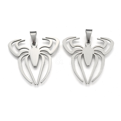 Tarnish Resistant Boy Jewelry Original Color 201 Stainless Steel Halloween Spider Blank Pendants STAS-I032-221-1