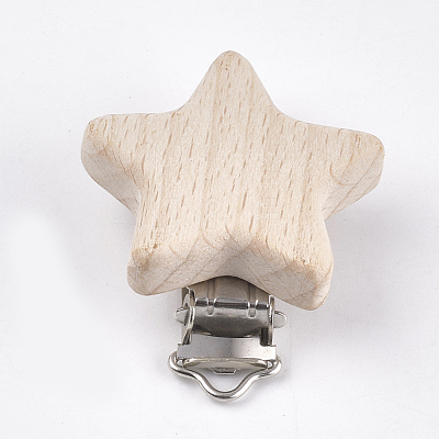 Beech Wood Baby Pacifier Holder Clips WOOD-T015-09-1
