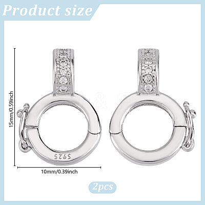 2Pcs 925 Sterling Silver Micro Pave Clear Cubic Zirconia Twister Clasps STER-DR0001-09-1