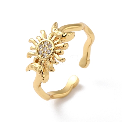 Sun & Moon Brass Micro Pave Cubic Zirconia Cuff Rings X-RJEW-P088-03G-1