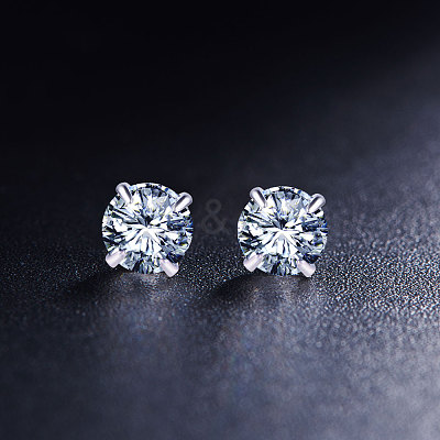 Rhodium Plated 925 Sterling Silver Four Pronged Ear Studs JE420A-02-1