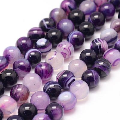 Natural Striped Agate/Banded Agate Bead Strands G-K155-A-8mm-11-1