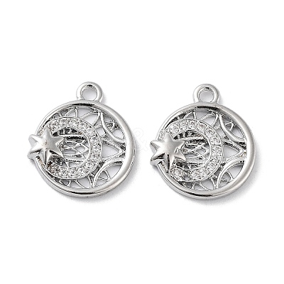 Brass Micro Pave Clear Cubic Zirconia Charms KK-F871-44P-1