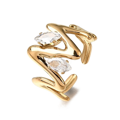 304 Stainless Steel Cubic Zirconia Cuff Open Rings SA-CBA54F2-03A-G-1