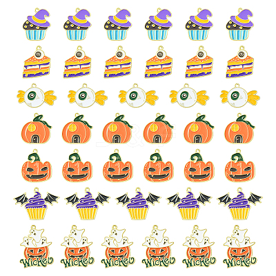 35Pcs 7 Styles Halloween Alloy Enamel Pendant ENAM-CJ0003-98-1