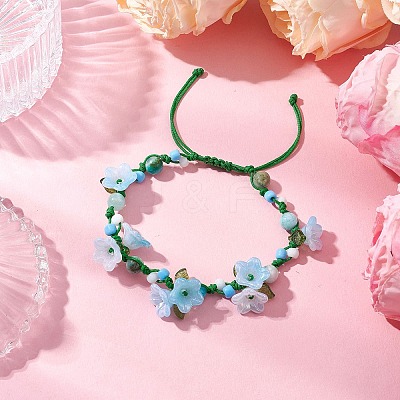 Flower Natural Hemimorphite Braided Bracelets for Women BJEW-TA00625-02-1