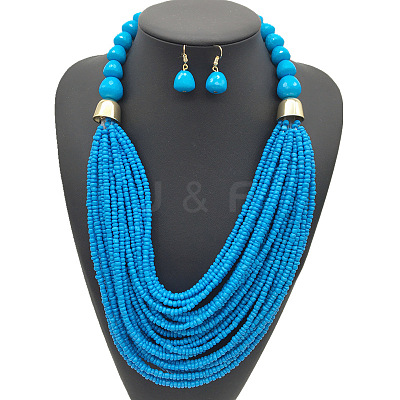 Bohemian Alloy & Resin & Glass Seed Beaded Multilayer Necklaces & Dangle Earrings FS-WG32A45-03-1