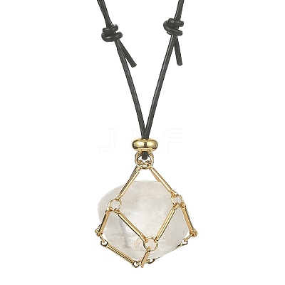 Brass Macrame Pouch Empty Stone Holder for Pendant Necklaces Making NJEW-JN04547-01-1