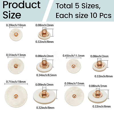 50Pcs 5 Styles 1-Hole Resin Shank Buttons BUTT-CY0001-43-1