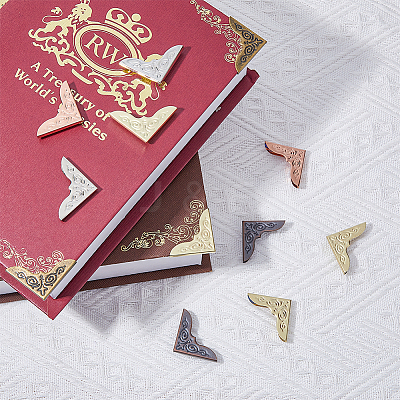 100Pcs 5 Colors Floral Pattern Iron Book Corner Guards FIND-FH0007-45-1