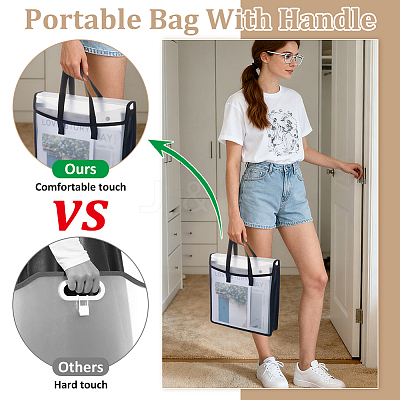 Translucent PP Book Storage Tote Bags with Polyester Handles ABAG-WH0039-68A-1