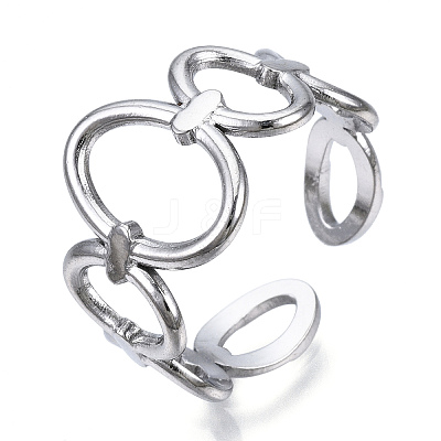 Non-Tarnish 304 Stainless Steel Oval Open Cuff Ring LS-RJEW-N040-08-1