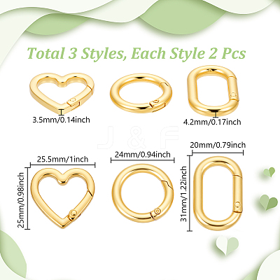 6Pcs 3 Styles Brass Spring Gate Rings KK-GA0002-11-1