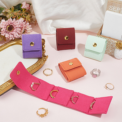 5Pcs 5 Colors PU Leather Ring Organizer Rolls ABAG-CL0001-68-1