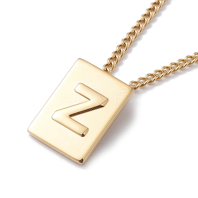 Stainless Steel Initial Letter Rectangle Pendant Necklace for Men Women NJEW-E090-01G-26-1