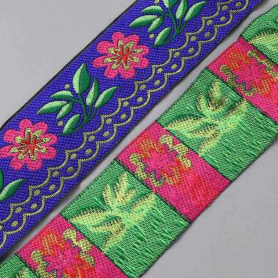 Ethnic Style Polyester Embroidery Flower Ribbon OCOR-WH0093-37D-1