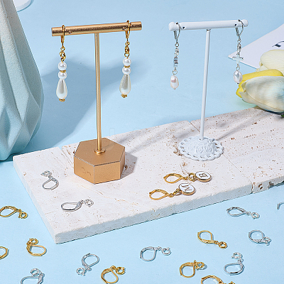 20 Pairs 2 Colors Brass Leverback Earring Findings KK-SC0007-43-1