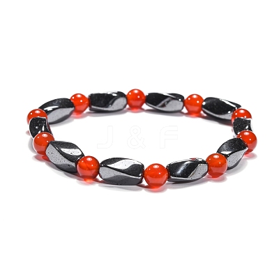 Round Natural Carnelian(Dyed & Heated) Stretch Bracelets BJEW-G072-13-1