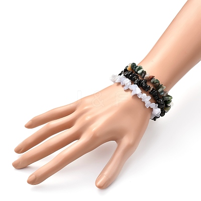 Natural Mixed Stone Chip Beaded Stretch Bracelets for Girl Women BJEW-JB06647-1