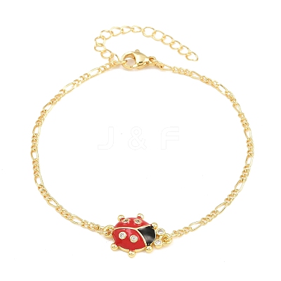 Brass Pave Cubic Zirconia Enamel Red Ladybug Link Bracelets for Women KK-CBA68DA-03G-1