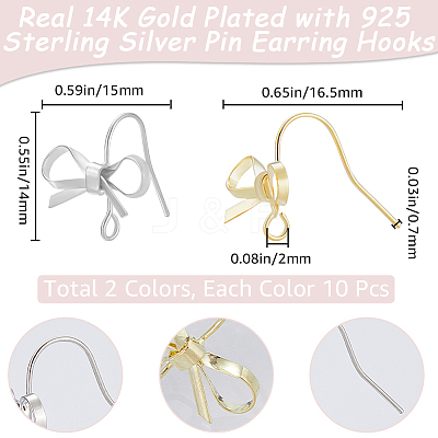 20Pcs 2 Colors Bowknot Brass Earring Hooks KK-BBC0014-43-1