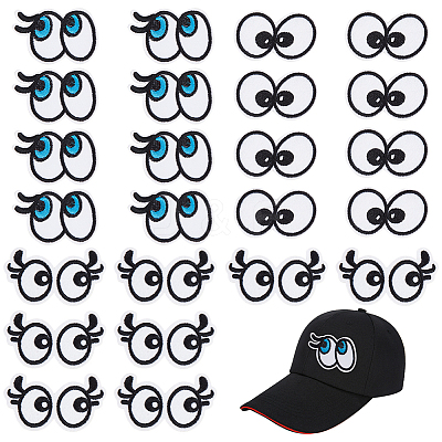 24Pcs 3 Style Cartoon Style Double Eye Embroidered Cloth Patches PATC-BC0001-05-1