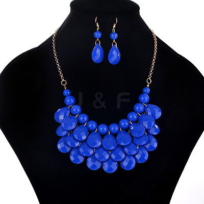 Fashionable Beach Style Acrylic Teardrop Dangle Earrings & Bib Necklaces Sets FS-WG62A33-04-1