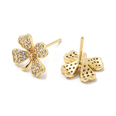 Brass with Clear Cubic Zirconia Stud Earrings EJEW-B035-16KCG-1