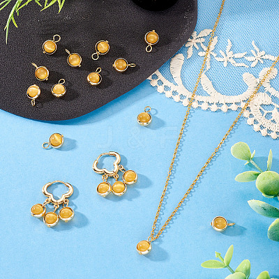 12Pcs Brass & Glass Imitation Cat Eye Round Charms PALLOY-TAC0237-02-1
