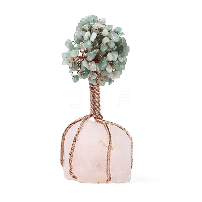 Natural Green Aventurine Chips and Rose Quartz Pedestal Display Decorations G-S282-01-1