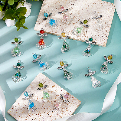21Pcs 7 Colors Electroplate Glass Bead Pendants PALLOY-FH00162-1