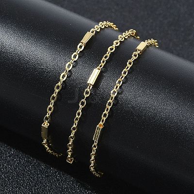 Brass Rectangle Link Chain Necklaces for Women KK-CBA2293-05G-1