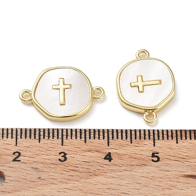 Rack Plating Brass Pave Shell Connector Charms KK-Z036-08G-1