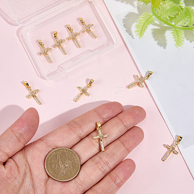 10Pcs Brass Micro Pave Cubic Zirconia Pendants KK-BBC0019-82-1