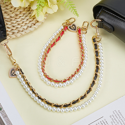2Pcs 2 Colors PU Leather & Plastic Pearl Phone Hand Strap Chains AJEW-CN0003-47A-1