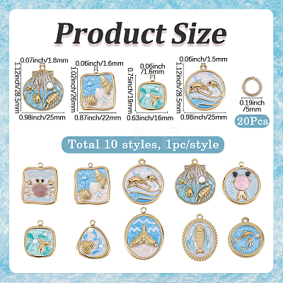 10Pcs 10 Styles 304 Stainless Steel Enamel Pendants STAS-SC0021-21-1